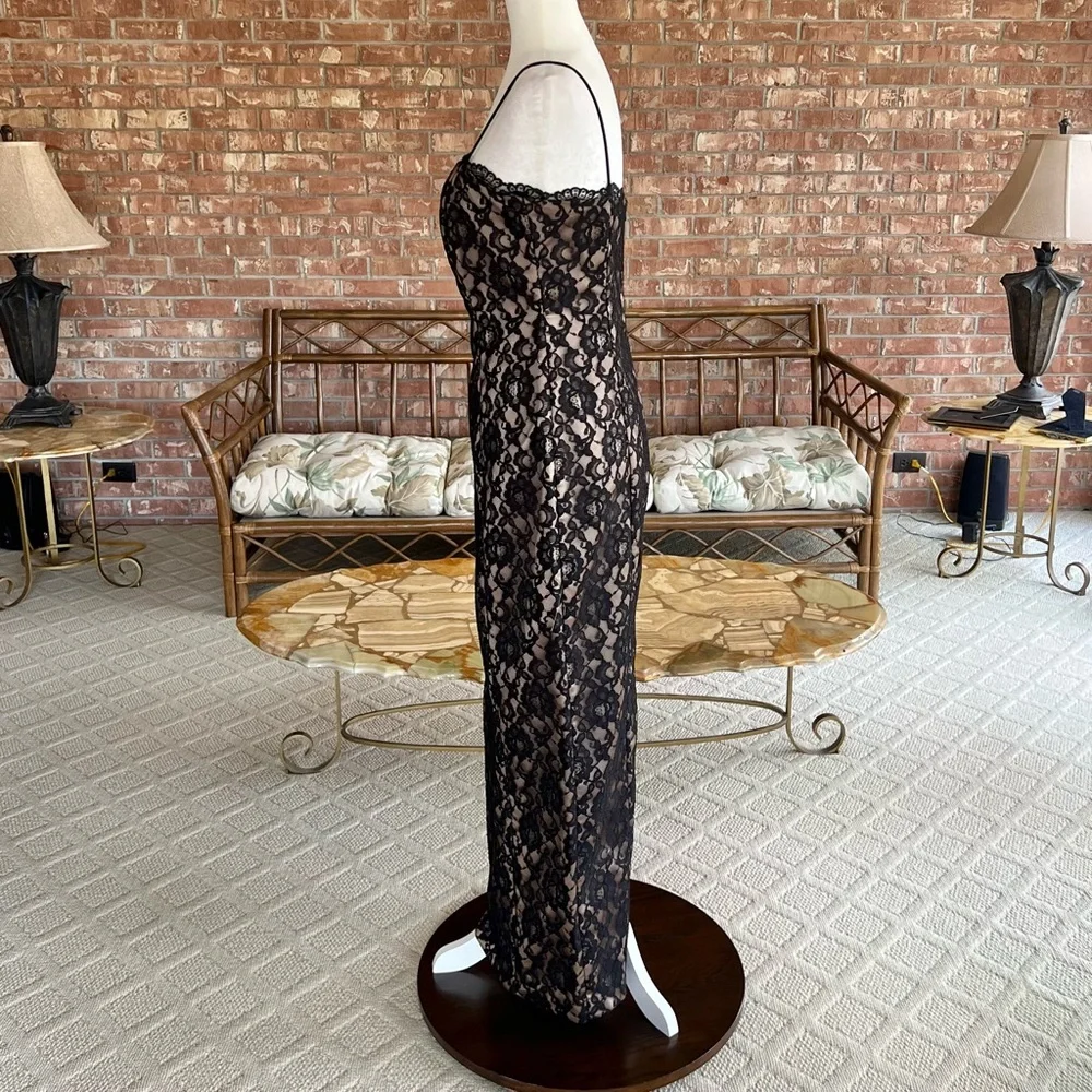 Arianna by Rachel Kaye Black Lace Nude Illusion Evening Maxi Dress 6 Cocktail - Picture 7 of 17